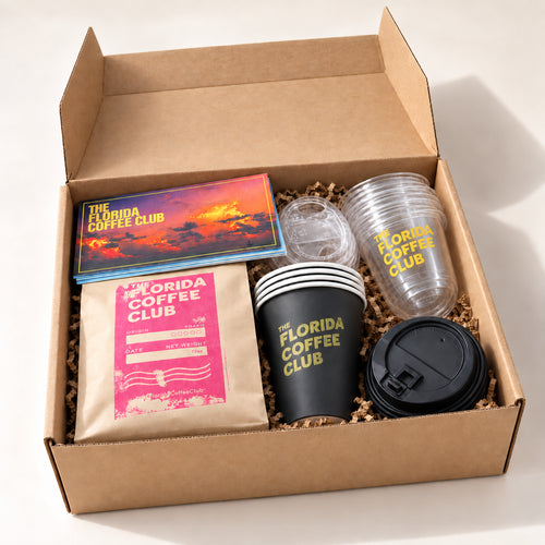 The Florida Coffee Club Host Kit packed in its box